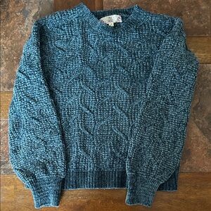 Pink Rose Textured Blue Crewneck Sweater